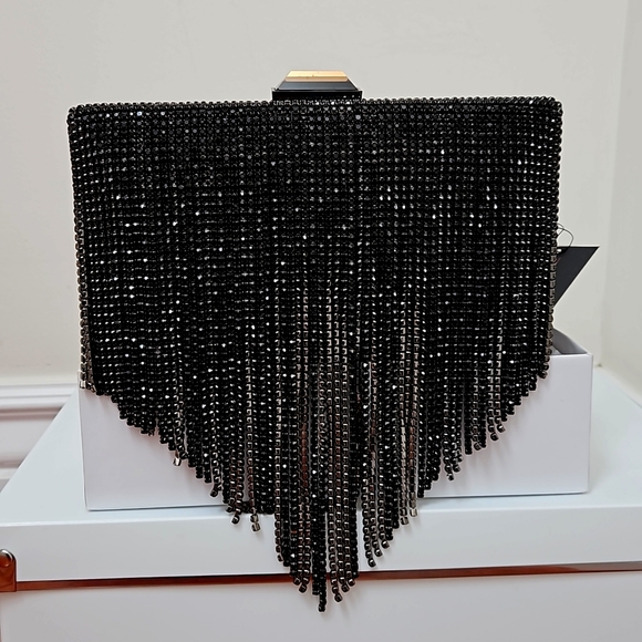 Clutch evening fringe black jeweled Sondra Robert's bag. - Picture 1 of 7